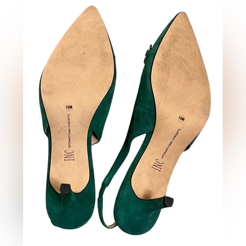 INC International Concepts Carynn green suede horsebit slingback kitten heels - Picture 8 of 9